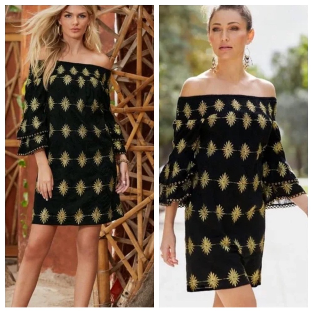 BOSTON PROPER METALLIC DETAIL OFF-THE-SHOULDER DRESS